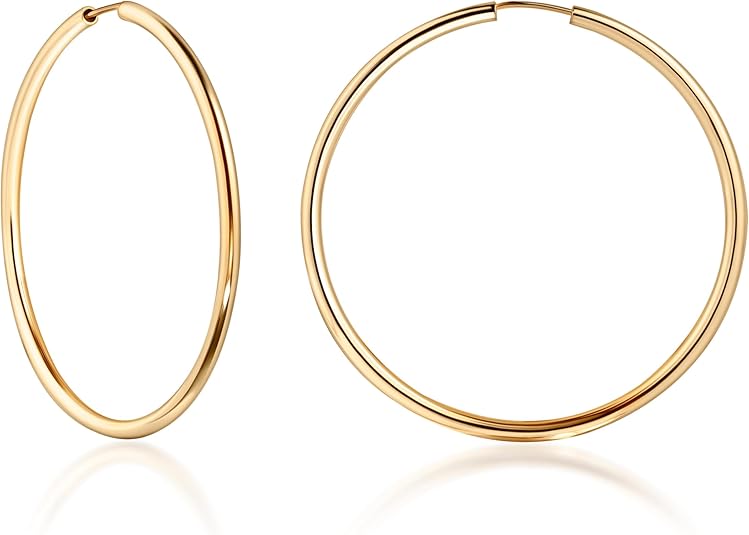14K Gold Endless Hoop Earrings, 2mm Thick