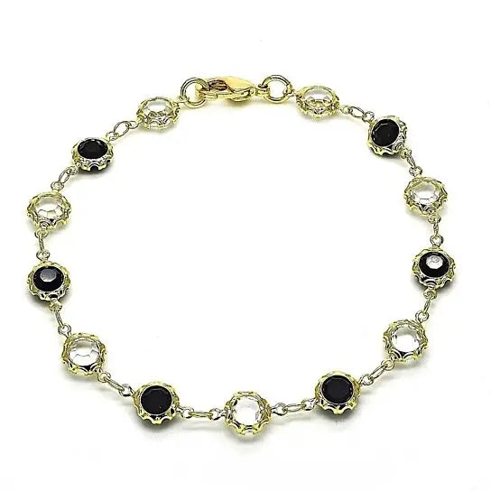 RMZ GOLD NYC 18K Gold Filled Ankle Bracelet – Black & White Round Swarovski Crystals