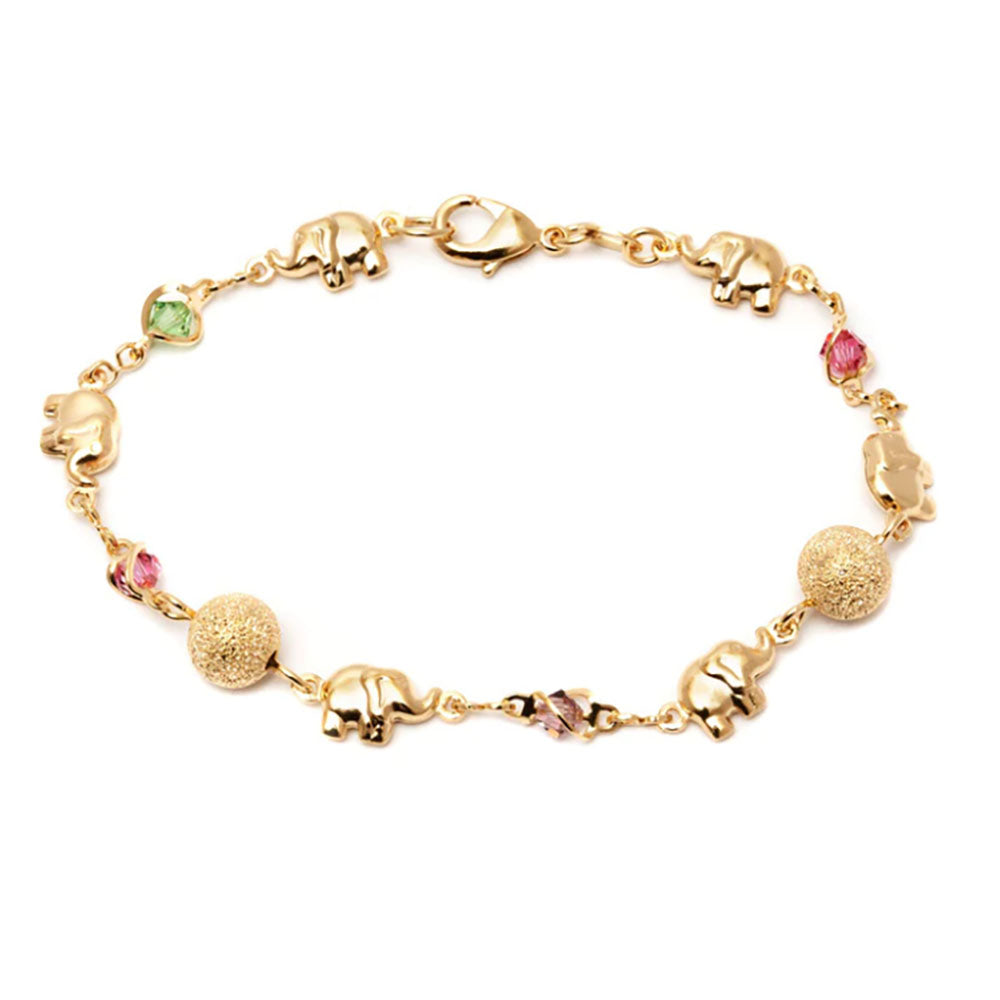 RMZ GOLD NYC 18K-Gold-Filled Multi-Color Lucky Elephant Ball Anklet