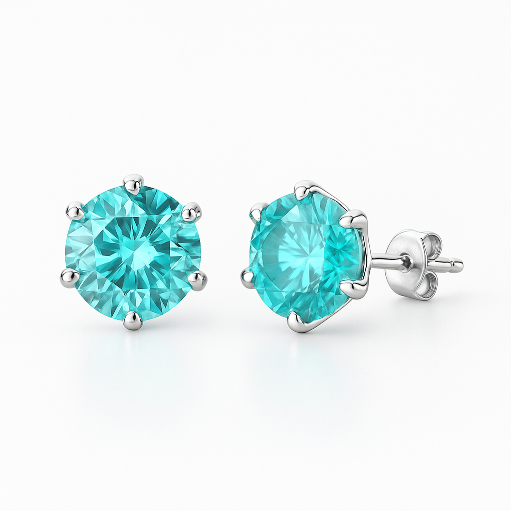 Classic CZ Stud Earrings for Men & Women – 6-Prong Setting, Multiple Colors,
