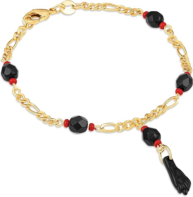 18K Gold Figaro Azabache Bracelet - Made In Brazil