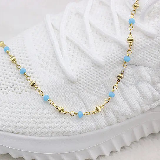 18K GOLD FILLED HIGH POLISH FINSH HIGH FINISH POLISH TURQUOISE BALL ANKLE BRACELET