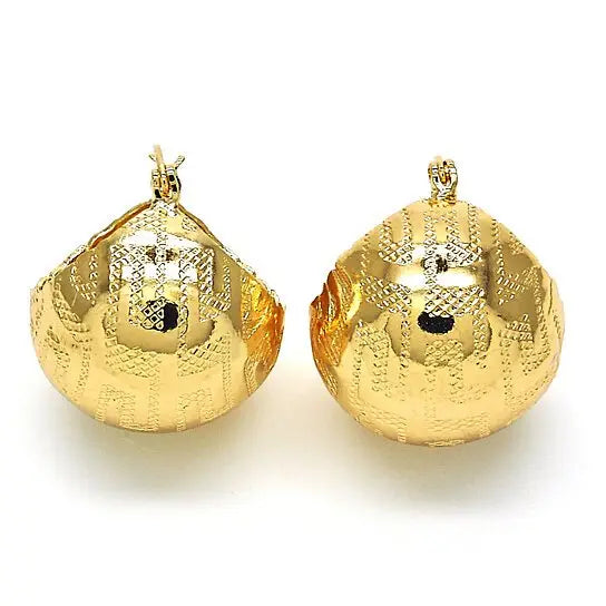 RMZ GOLD NYC 18K Gold Plated Small Hoop Earrings – Greek Key Design with Polished Finish