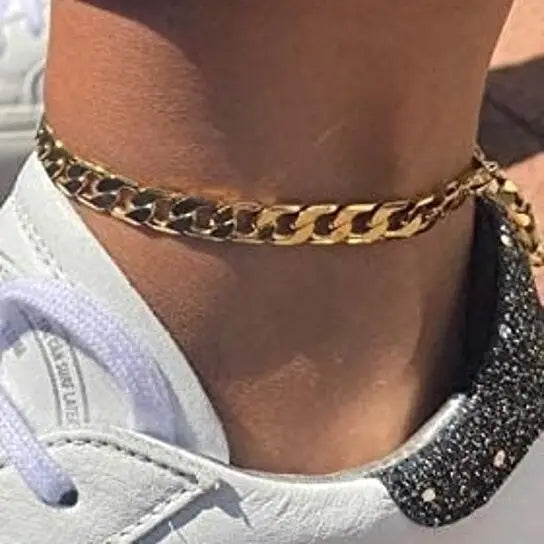 14K YELLOW GOLD PLATED CUBUN CURB LINK ANKLET 5MM 9.5''