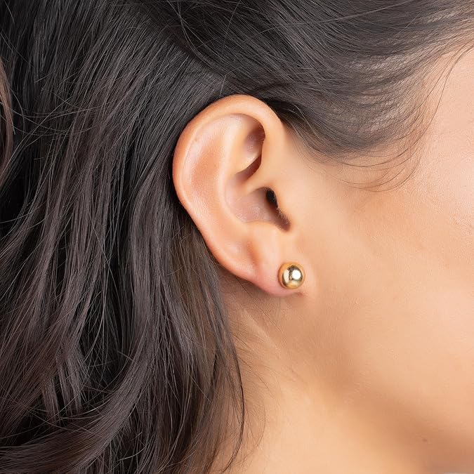 14k Gold Ball Stud Earrings Set, Sizes 3-14MM, High Polish Finish Ball Suds