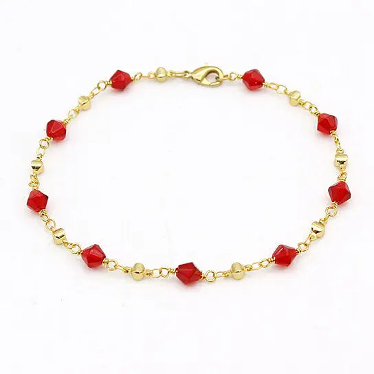 RMZ GOLD NYC 18K GOLD FILLED HIGH POLISH FINSH RED CRYSTAL ANKLE BRACELET