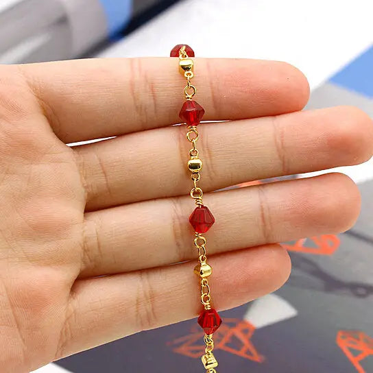 RMZ GOLD NYC 18K GOLD FILLED HIGH POLISH FINSH RED CRYSTAL ANKLE BRACELET