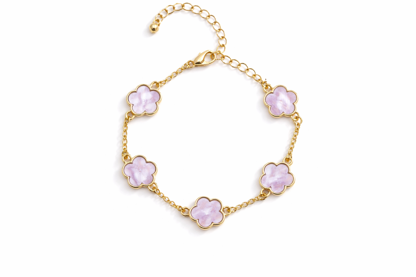 18K Gold Plated Clover Charm Bracelet – 6.5" with 2" Extension, 7 Color Options