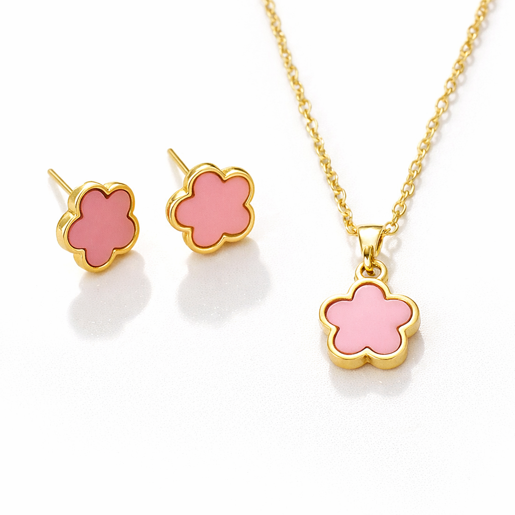 Clover Necklace, Charm & Earrings Set