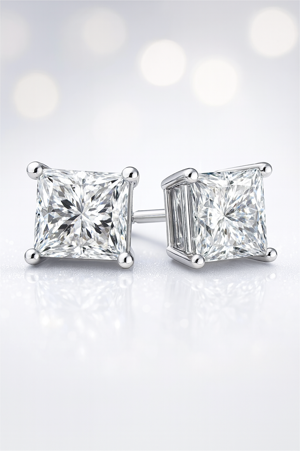 Round and Princess Stud Earring Set (2-Pair) 3 Options Silver, Gold, Rose