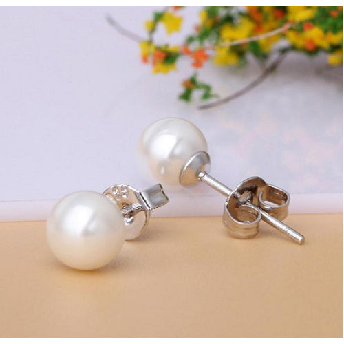RMZ GOLD NYC Cute Freshwater Pearl 925 Silver Plated Stud Earrings