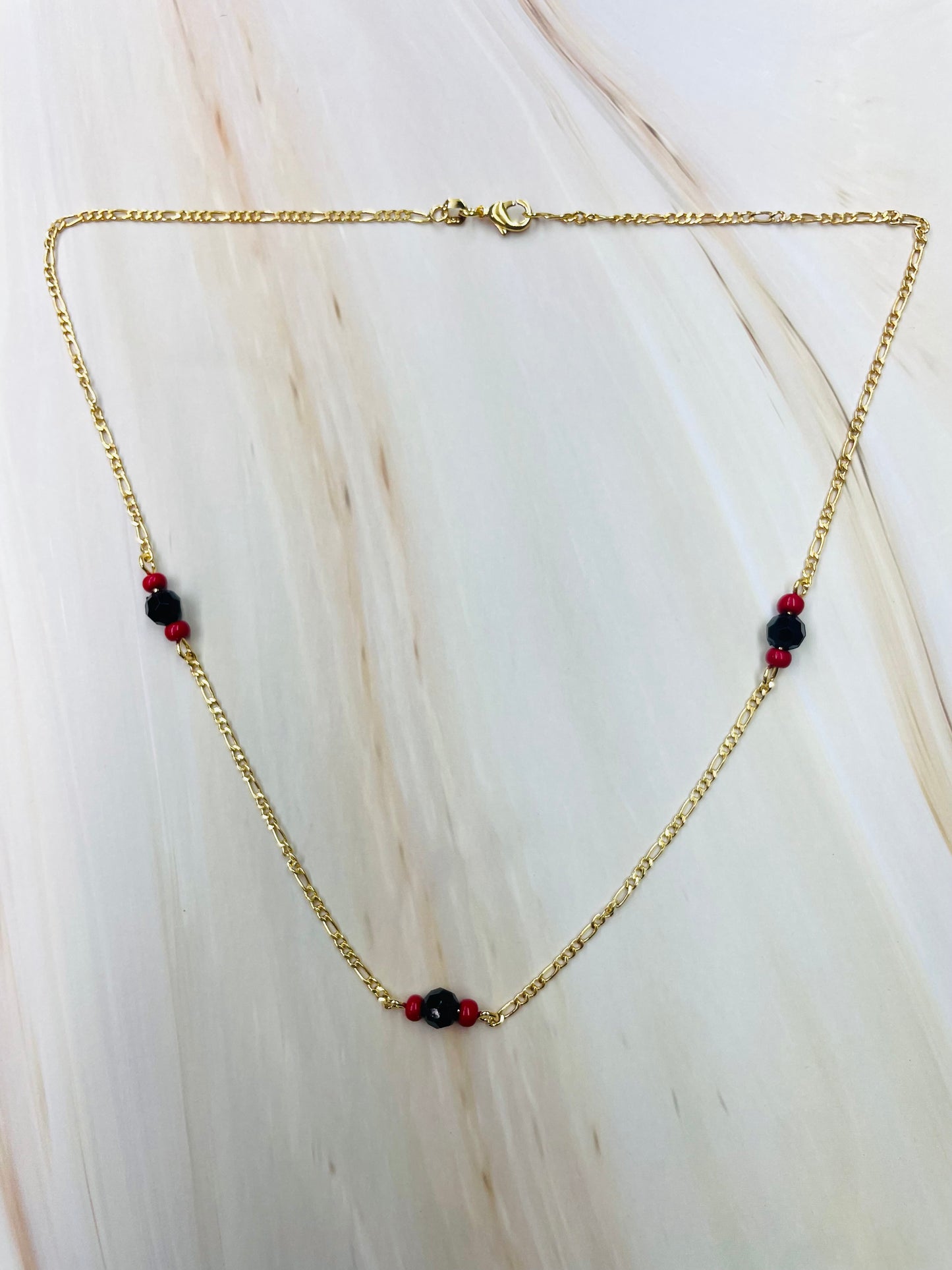 RMZ GOLD NYC 18K Gold Cute Azabache Figaro Chain Necklace