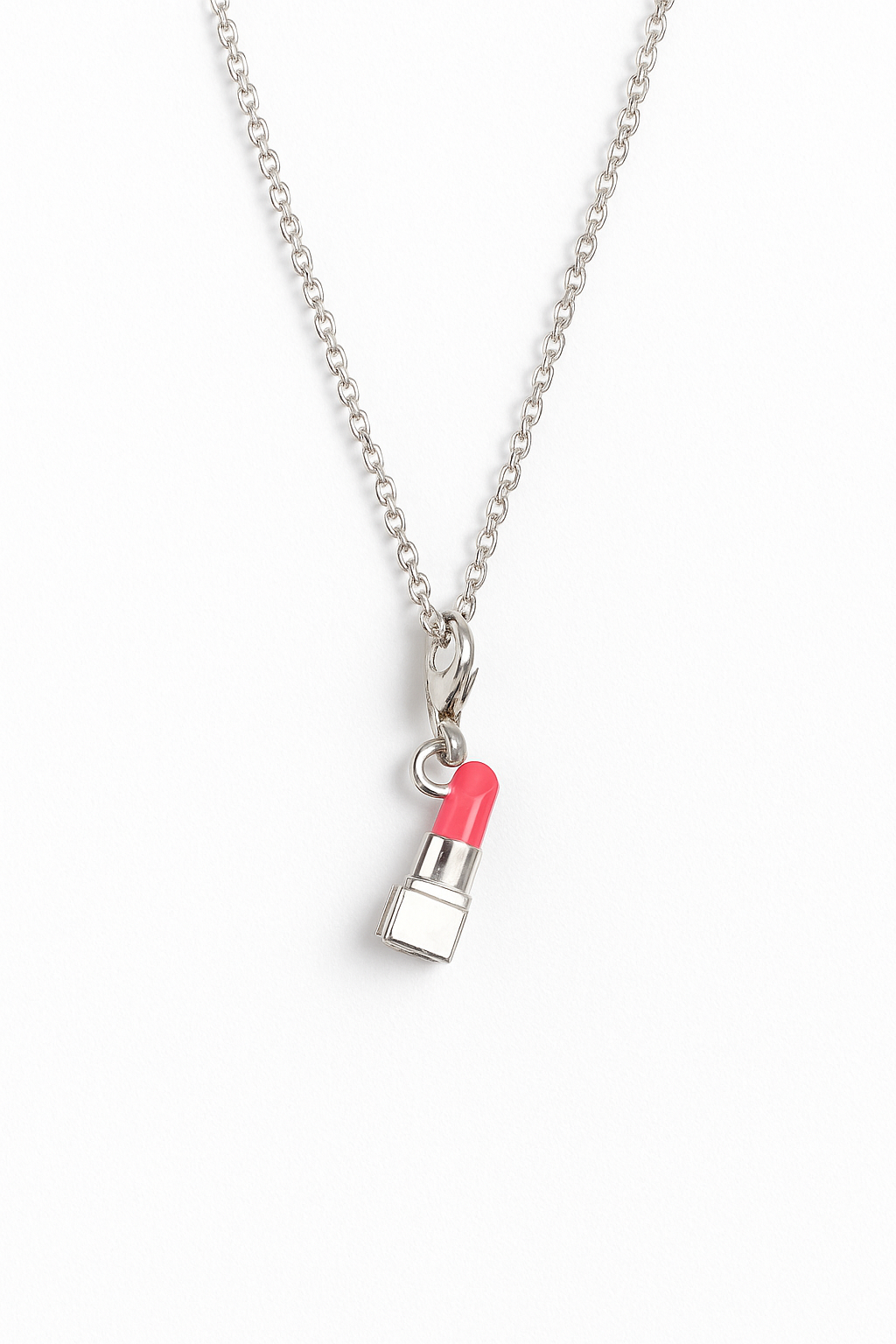 Silver Lipstick Charm Necklace