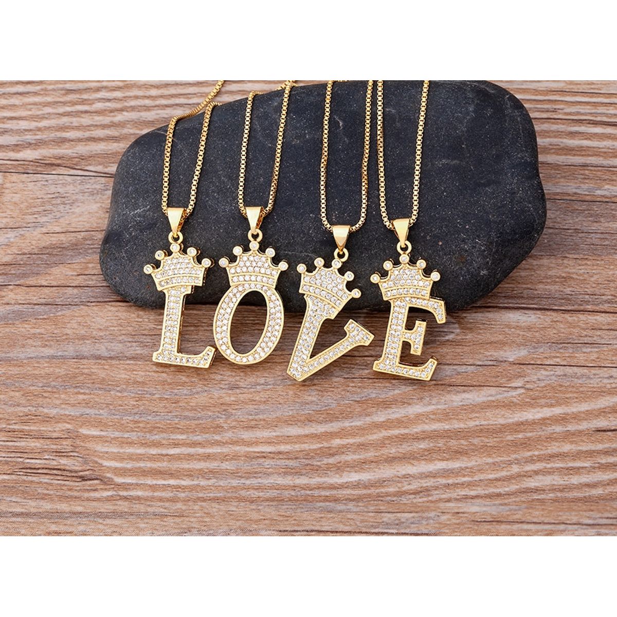 A-Z Alphabet Initial Crown Pendant Necklace