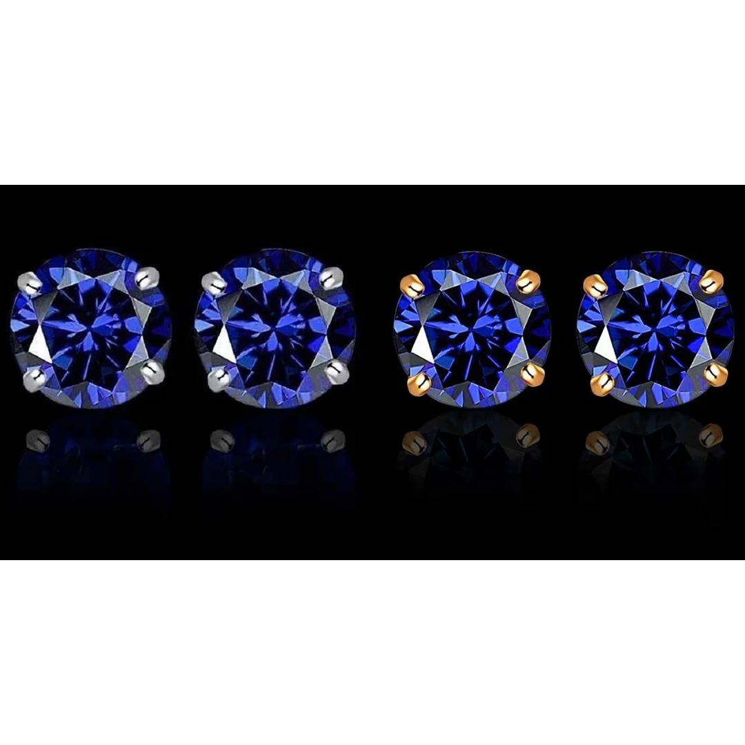 RMZ GOLD NYC Round Yellow and White Gold Tanzanite Stud Earrings (2-Pair)