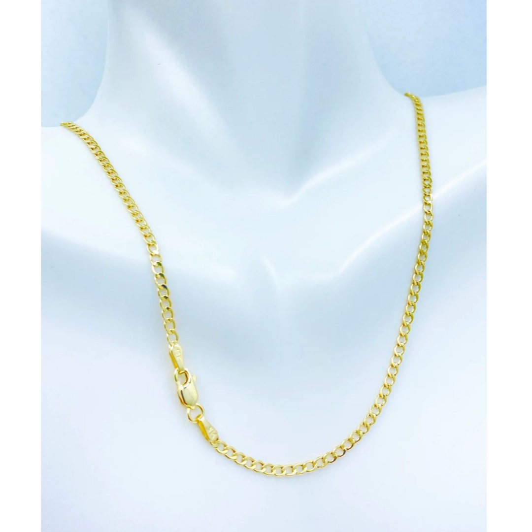 14K Solid Yellow Gold 3mm Cuban Chain Necklace