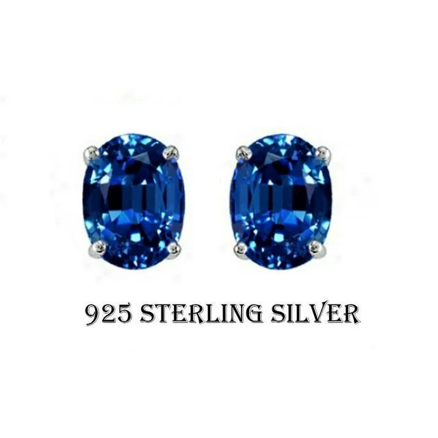 RMZ GOLD NYC STERLING SILVER 2.00CT GENUINE TANZANITE OVAL STUD EARRINGS WOMEN AND MEN