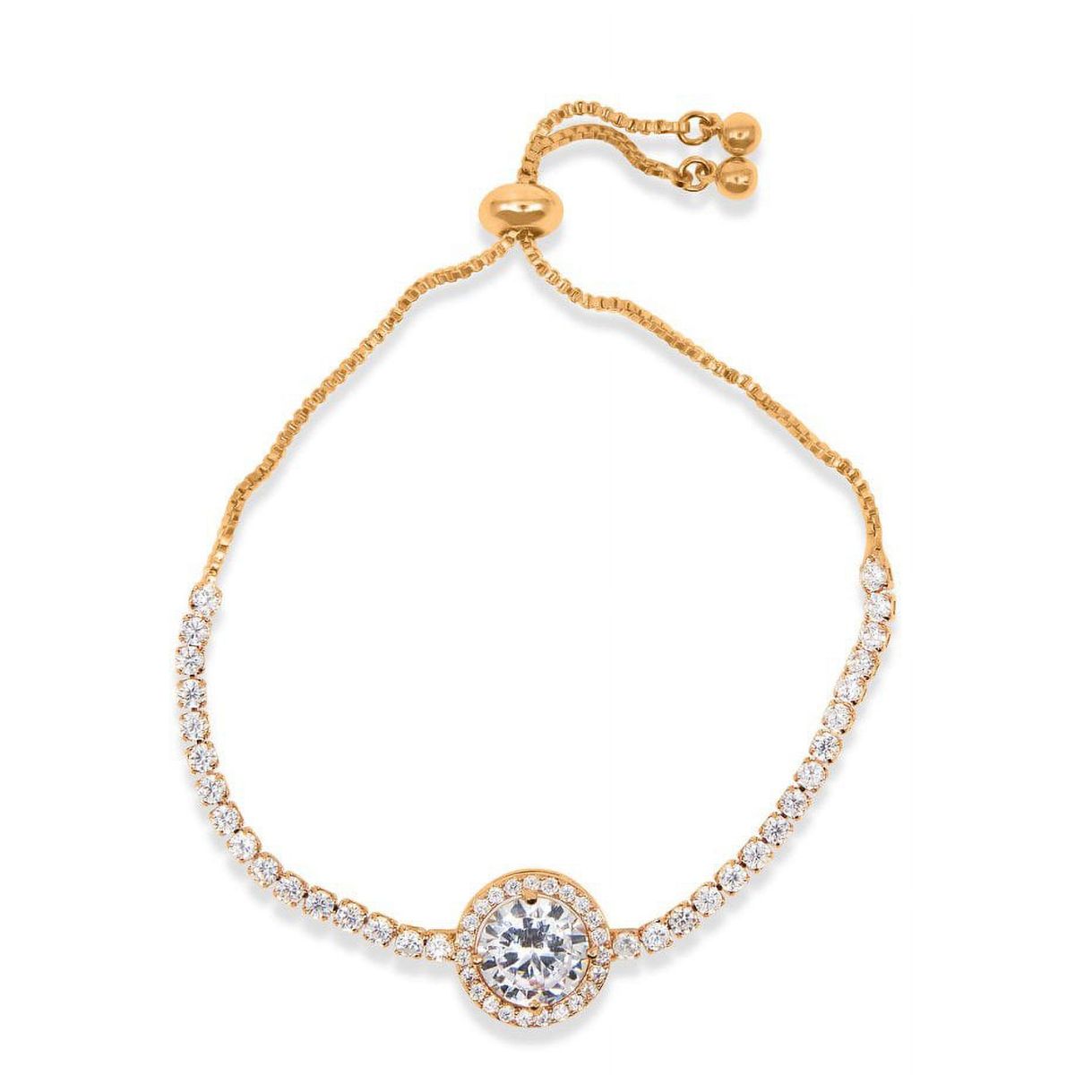 RMZ GOLD NYC 8-Inch Gold-Plated Round-Cut Crystal with Micro Pave Bracelet