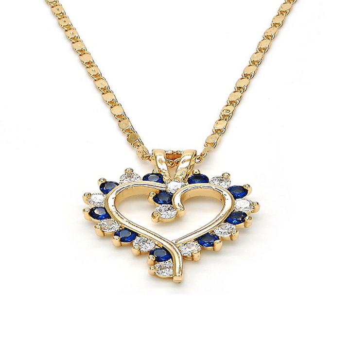 18K Gold Filled Blue Sapphire Micro Pave Heart Necklace