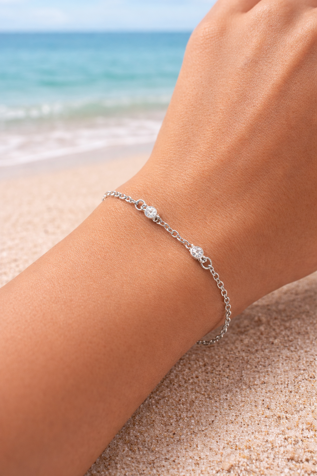 925 Sterling Silver Filled Cubic Zirconia Bracelet – 7" Delicate Minimalist Chain Bracelet for Women