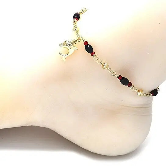 14K Gold Plated Dolphin Charm Anklet – 10” Adjustable Bracelet