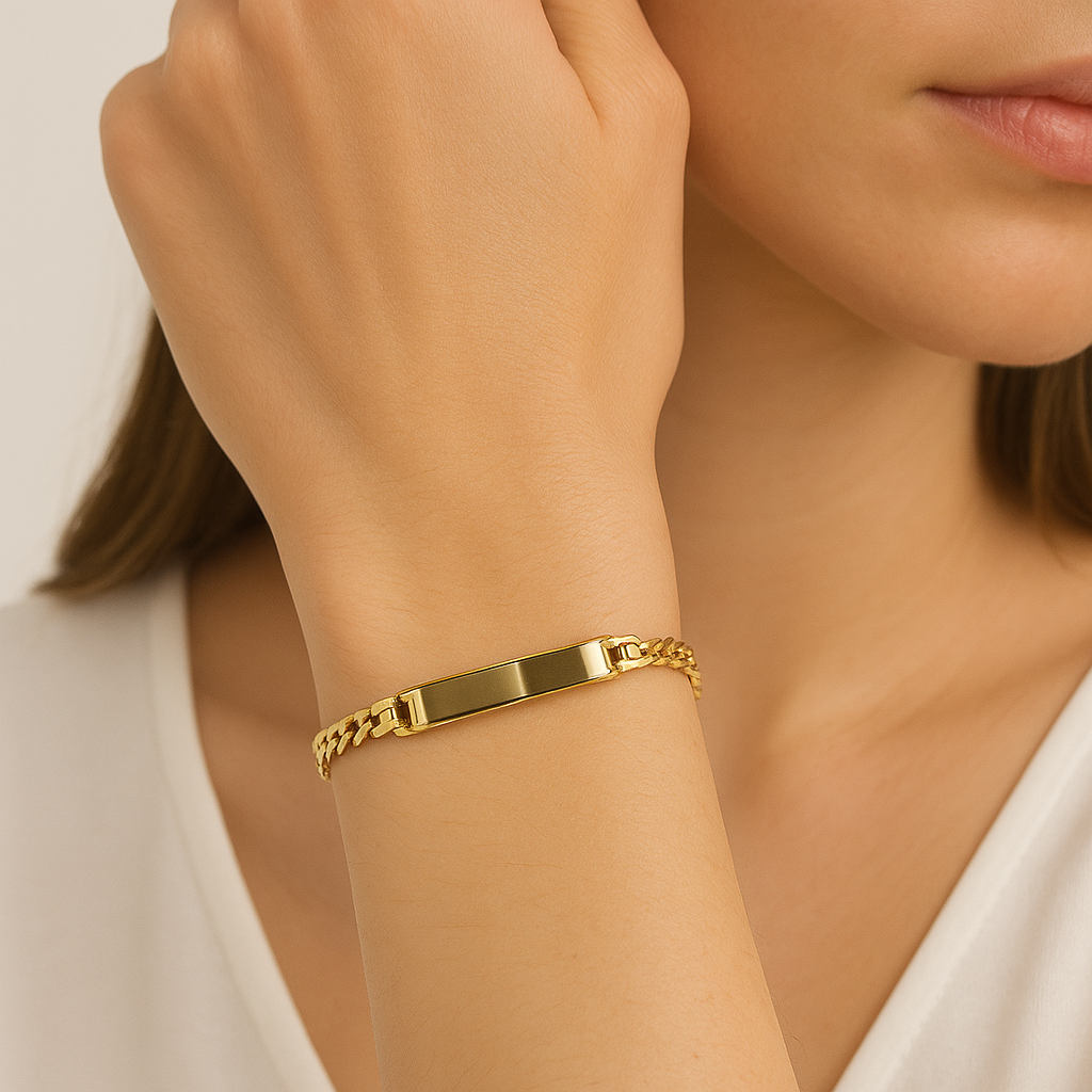 Gold ID Bracelet with Cuban Link Chain