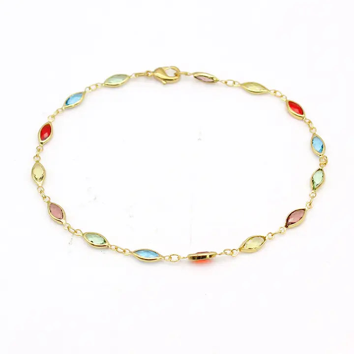 RMZ GOLD NYC 18K GOLD PLATED GOLD AND MULTI COLOR CRYSTAL OVAL ANKLET