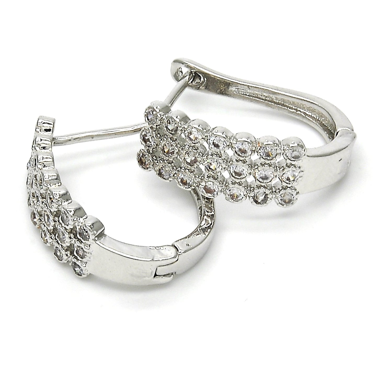 RMZ GOLD NYC Silver High Polish Finish Huggie Hoop with Micro Pave Rhodium Tone
