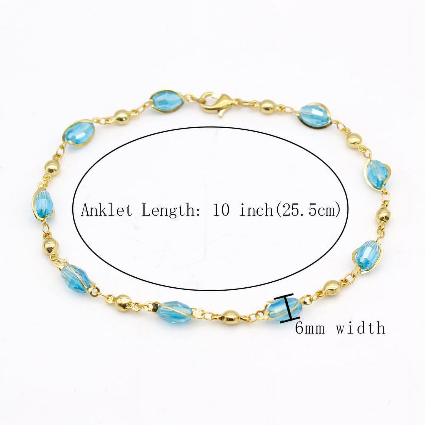 18K GOLD AQUAMARINE OVAL CRYSTAL ANKLE BRACELET
