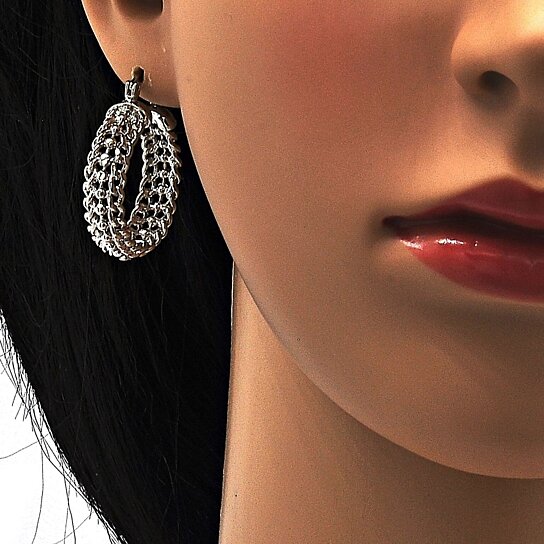 RMZ GOLD NYC Rhodium White Gold 3 Row Cable Earring