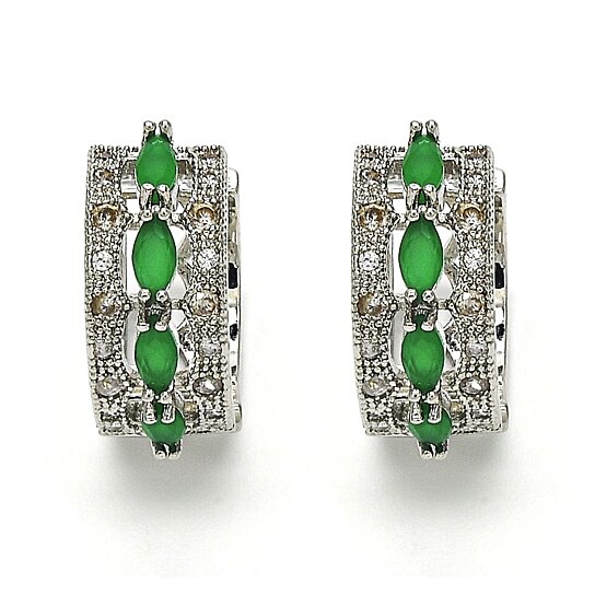 RMZ GOLD NYC STERLING SILVER FILLED HIGH POLISH FINSH EMERALD OVAL EARRINGS