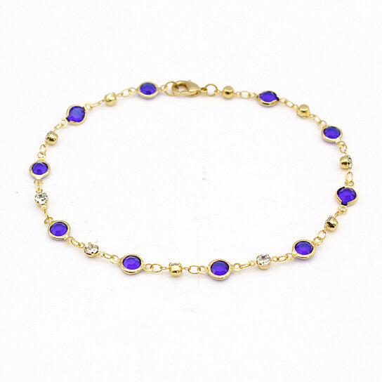 RMZ GOLD NYC 18K Gold Blue Crystal Ankle Bracelet