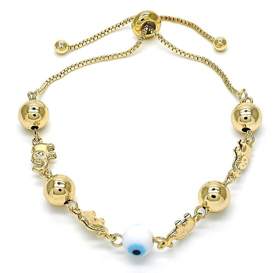RMZ GOLD NYC Elephant Ball Evil Eye Adjustable Bracelet 14K Gold