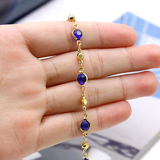 18K GOLD FILLED HIGH POLISH FINSH BLUE CRYSTAL ANKLE BRACELET