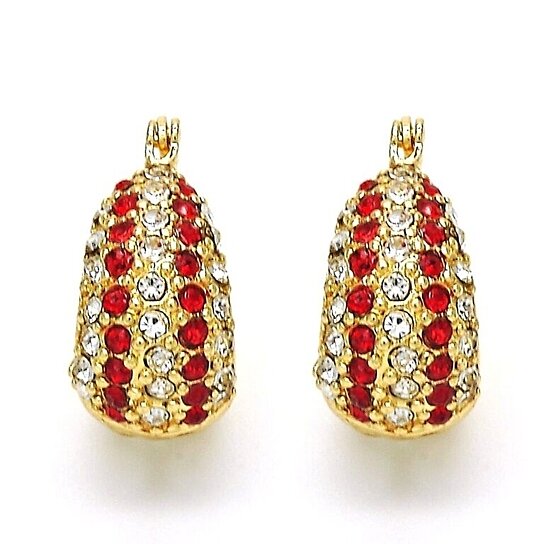 18k Gold High Polish Finish 5 Line Ruby Crystal Earring