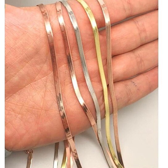 14k Gold Herringbone Necklace, snake Chain, Gift For Mom, Mother's Day 20''