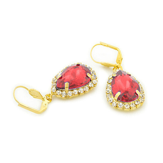 18k Gold Garnet Crystal Hanging Earrings