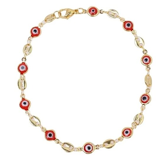 18K GOLD PLATED MARINER RED EVIL EYE CRYSTAL ANKLET