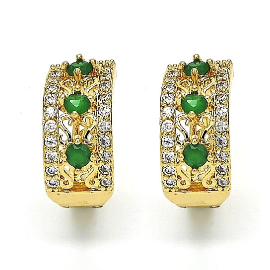14k Gold Lab Created Emerald Hoop Earring Earrings