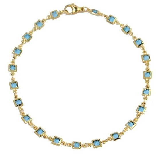 18K GOLD PLATED LIGHT BLUE CRYSTAL SQUARE ANKLE BRACELET
