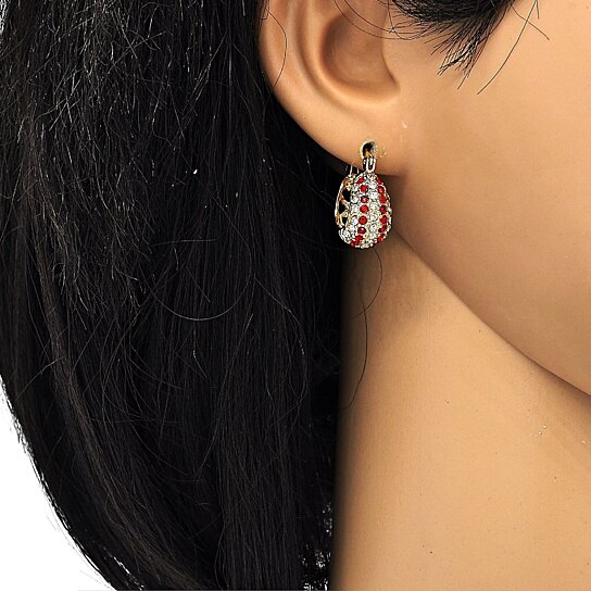 18k Gold High Polish Finish 5 Line Ruby Crystal Earring