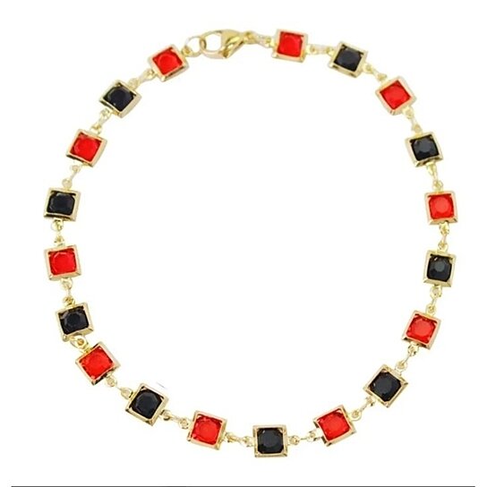 RMZ GOLD NYC Red and Black Crystal Square Anklet – Gold-Tone Ankle Bracelet