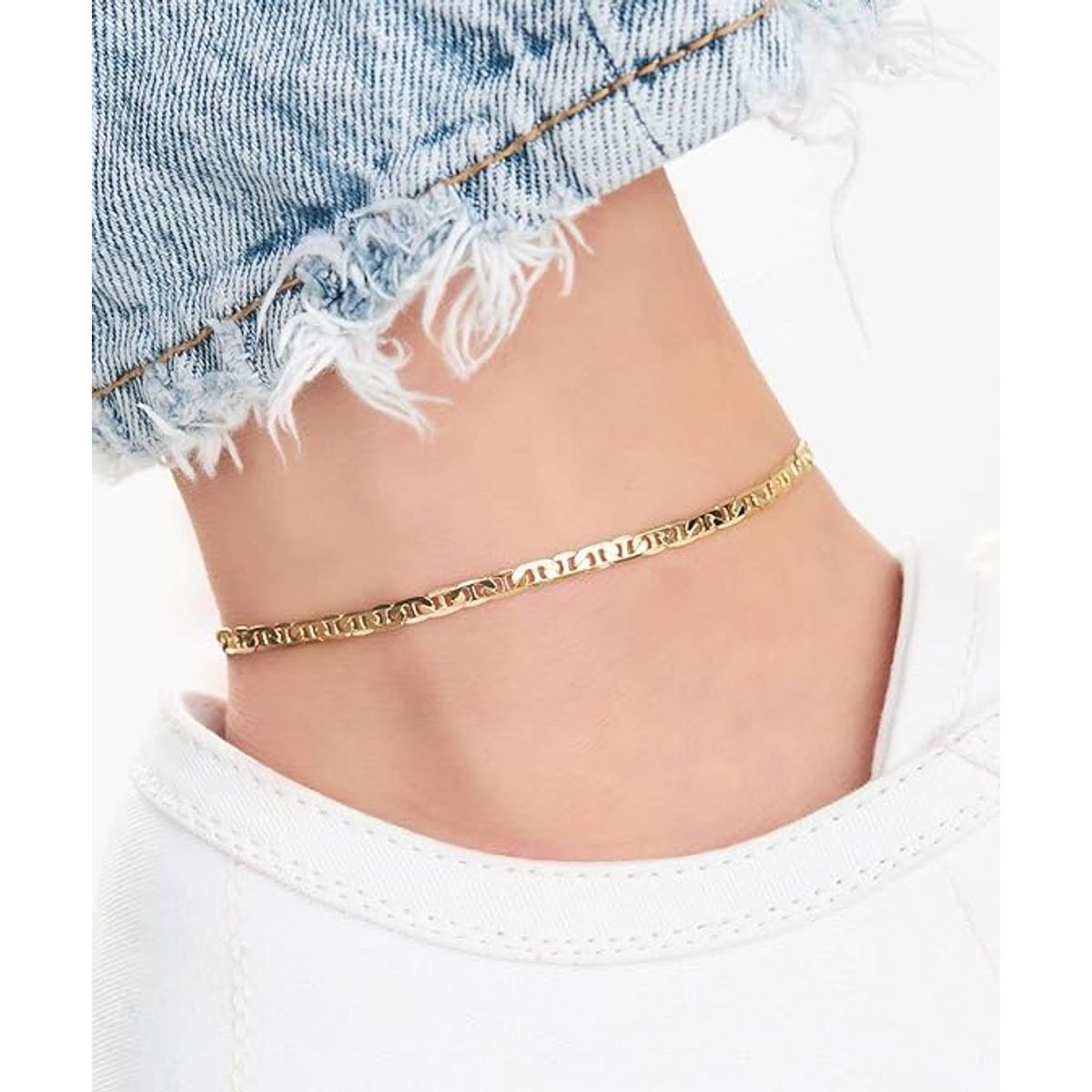 RMZ GOLD NYC 10-Inch 18K-Gold-Plated Flat Mariner Anklet
