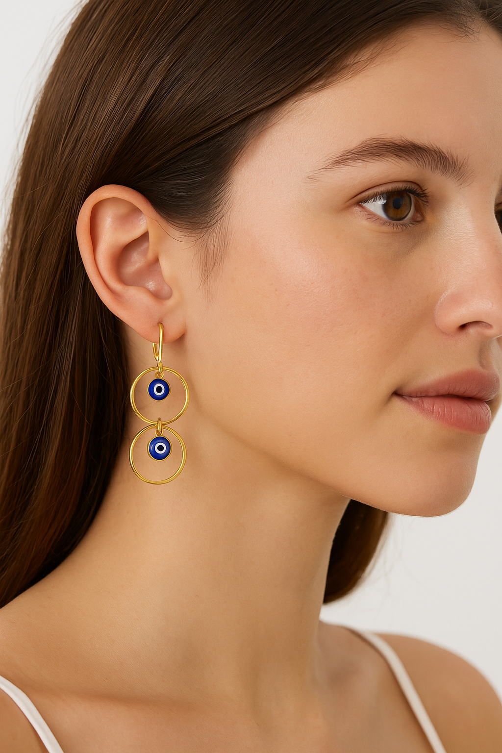 RMZ Gold Double Hoop Evil Eye Dangle Earrings – Protective & Stylish Statement Jewelry