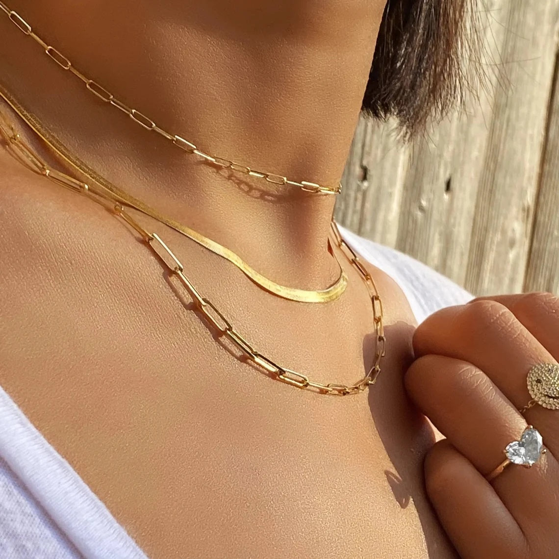 14K-Gold-Plated Solid 925 Sterling Silver 5MM Herringbone Chain Necklace