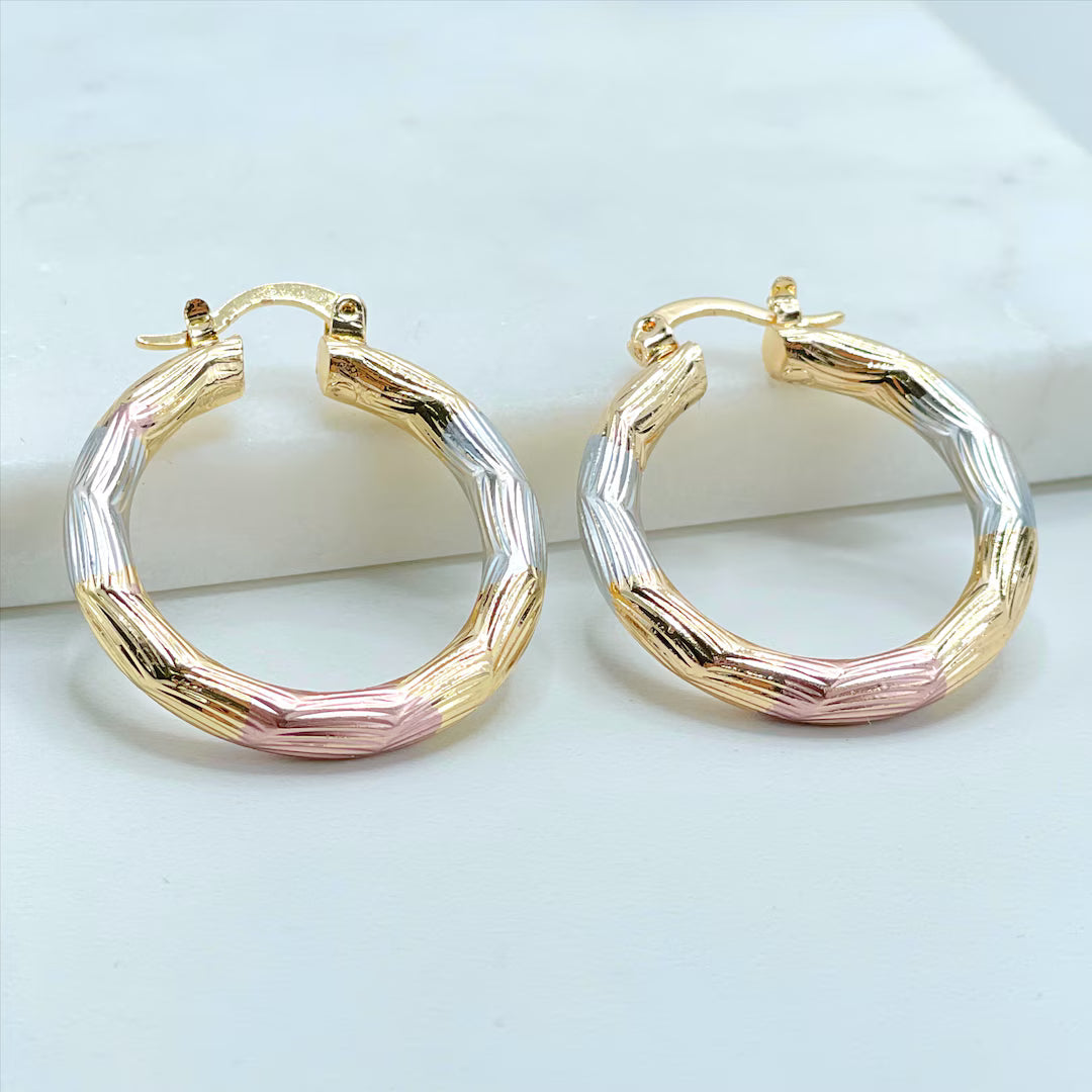 RMZ GOLD NYC 18k gold Small Hoop, Hollow Design, Tri Tone