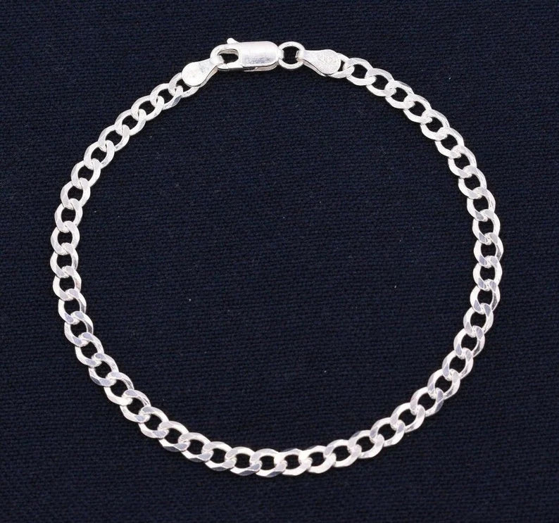 4mm Italian Miami Cuban Curb Link Bracelet Real Sterling Silver 925 7''