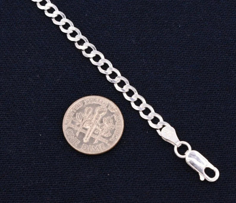 4mm Italian Miami Cuban Curb Link Bracelet Real Sterling Silver 925 7''