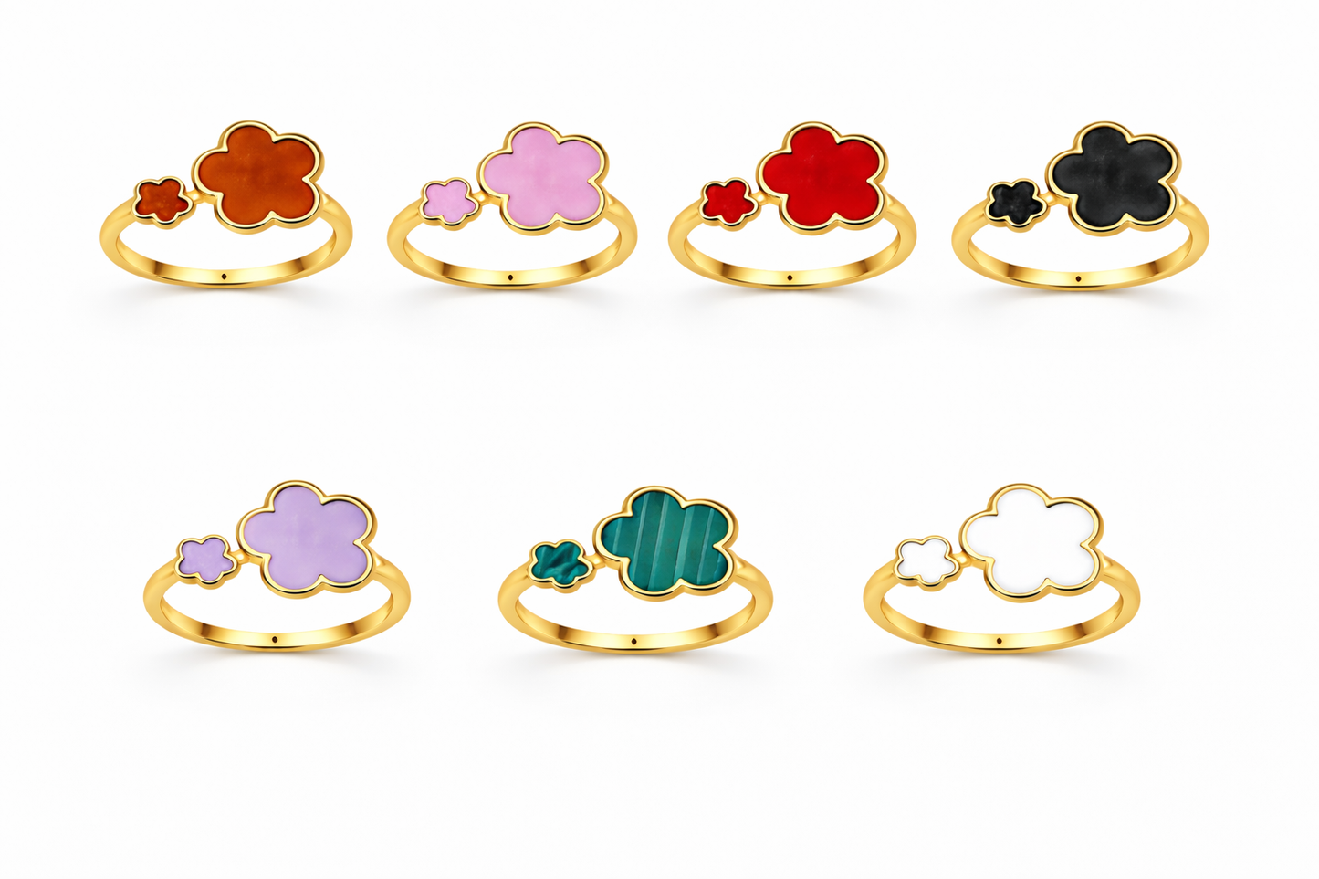 18K Adjustable Flower Ring – Enamel Clover Design, Multiple Colors