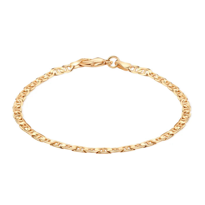 RMZ GOLD NYC 18K Gold Plated Flat Mariner / Marina Link Gold Chain Bracelet - Made In Brazil